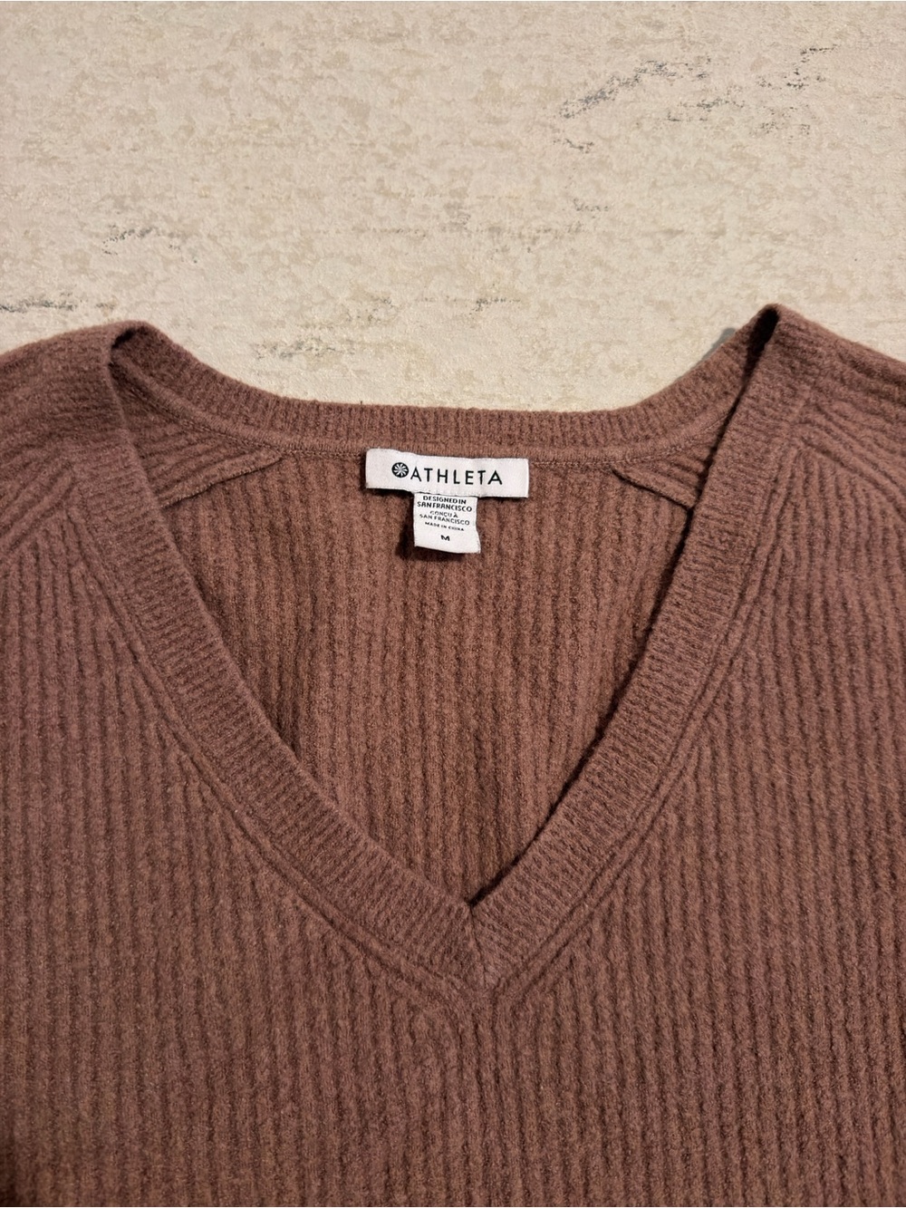 Athleta Brown Ribbed V Neck Sweater Size M - Picture 3 of 6